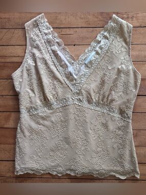 Worthington Cream Lace Tank Top lace Floral Cottagecore Blouse Y2K vintage 2000s